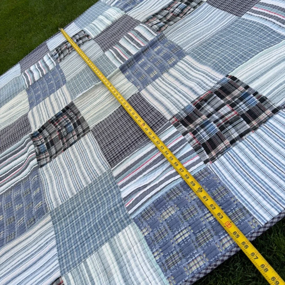 Cozy Line Home Fashions Blue Plaid Patchwork Quilt 100% Cotton 68x88 Bedspread